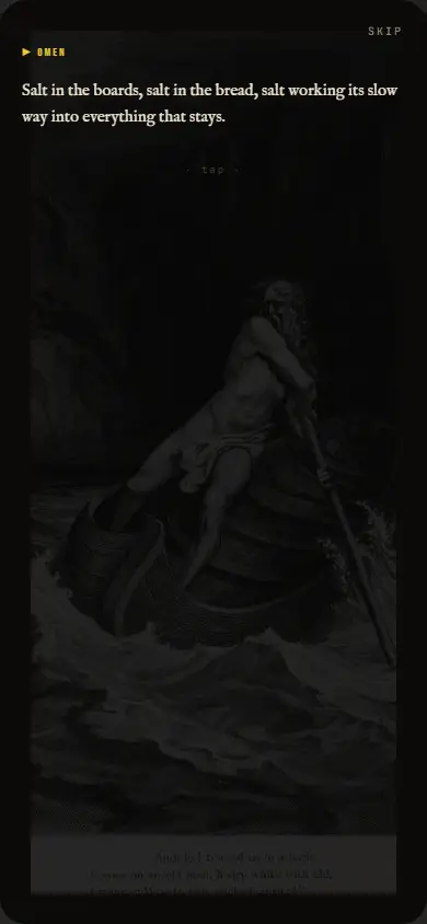 The exploration screen after the change: V4 delivers four more Doré plates (charon-crossing.